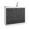 Napoles Utility Sink with Faucet Inclued and Integrated Stainless Steel Counter top, Freestanding cabinet with two doors, Metal Handles and Two interior shelves, Gray+White
