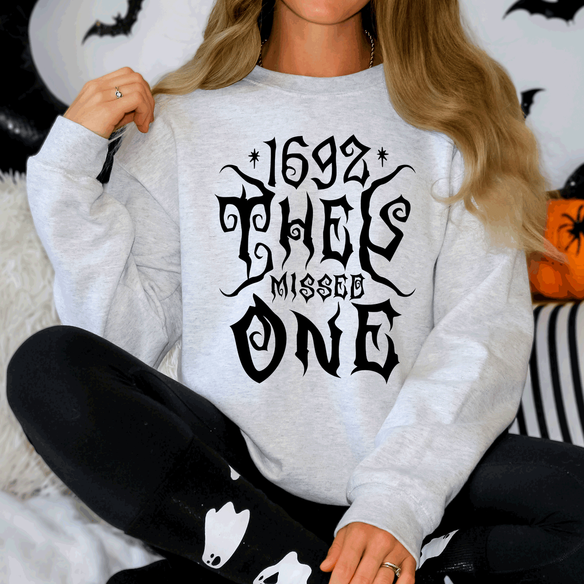 1692 They Missed One Salem Spooky Witch Halloween Night Edition Deluxe Cozy Graphic Sweatshirt