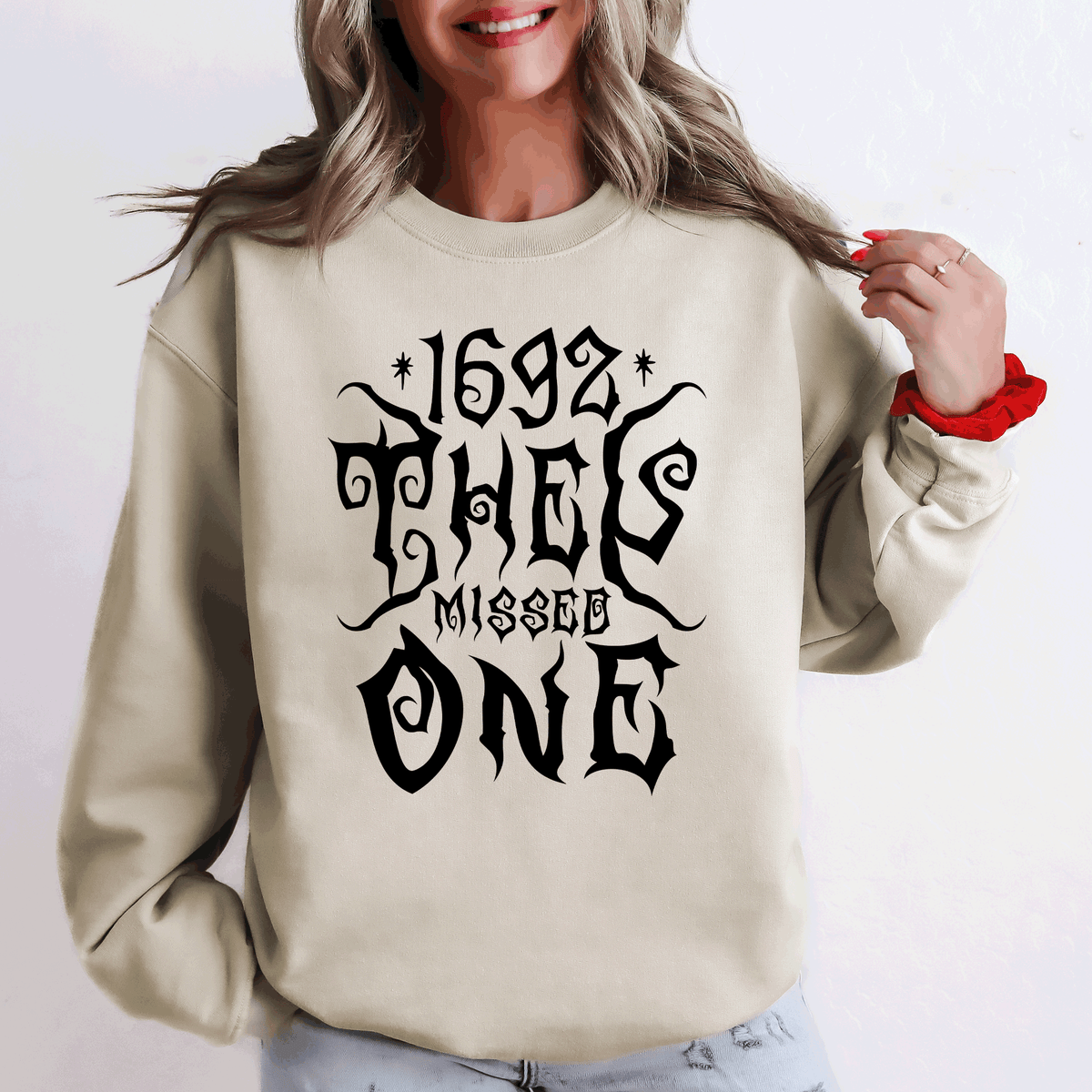 1692 They Missed One Salem Spooky Witch Halloween Night Edition Deluxe Cozy Graphic Sweatshirt