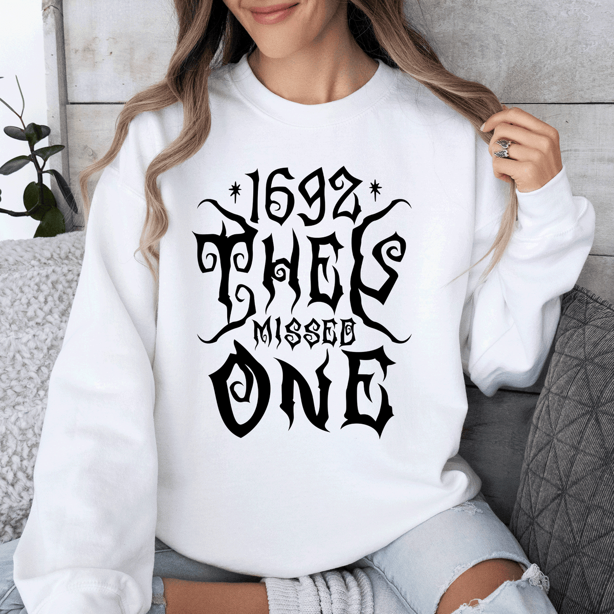 1692 They Missed One Salem Spooky Witch Halloween Night Edition Deluxe Cozy Graphic Sweatshirt