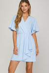 Ruffled Surplice Short Flutter Sleeve Mini Dress For Women – Playful and Feminine Surplice Mini Dress with Flutter Sleeves