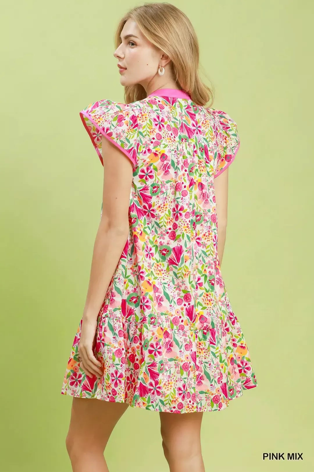 Umgee Floral Flutter Sleeve Tiered Mini Dress