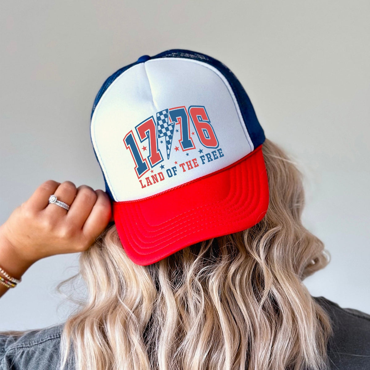 1776 Land Of The Free Patriotic USA Pride Flag Inspired Americana Heritage Style Trucker Hat
