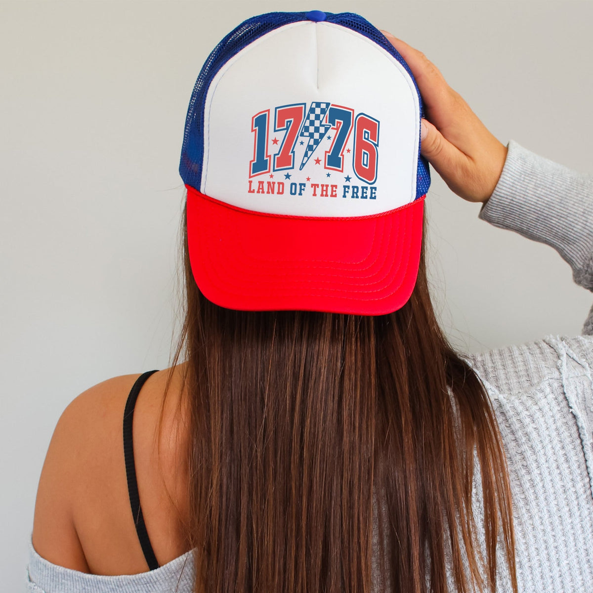 1776 Land Of The Free Patriotic USA Pride Flag Inspired Americana Heritage Style Trucker Hat
