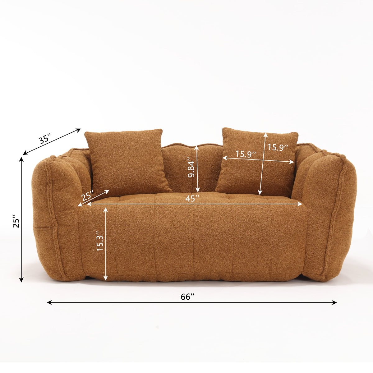 Cozy Beanbag Chair with High Resilience Foam Core for Two - Yellow Chenille, 66x35x25 inches