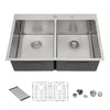 Modern Farmhouse Double Bowl Drop-in Sink with 50/50 Split Design in Brushed Nickel Stainless Steel, 33' x 22' x 10'