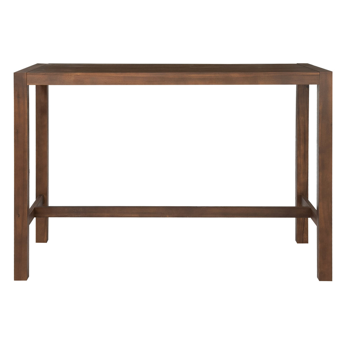 TREXM Rustic Patio Bar Set with Ergonomic Chairs, Solid Wood Slatted Tabletop in Mocha+Beige Cushion