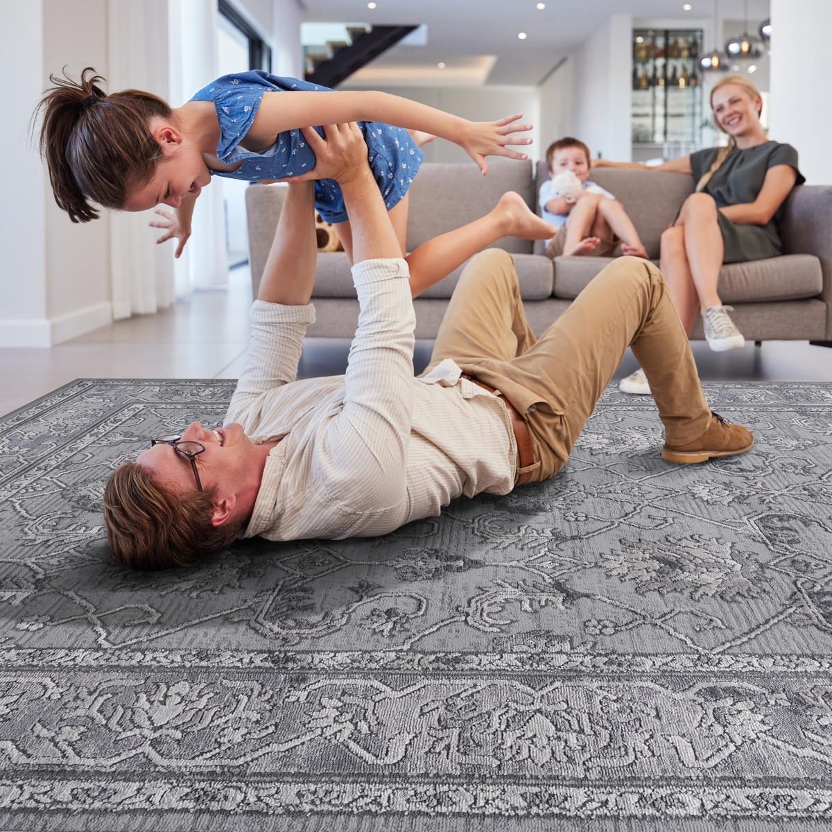 NAAR MARFI Collection 5X7 Grey / Oriental Area Rug