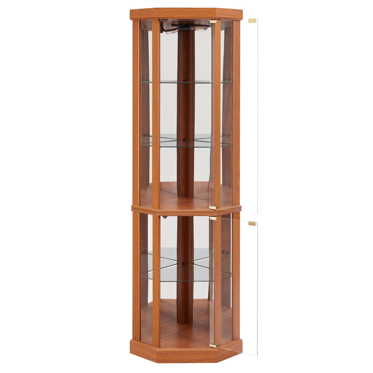 Corner Lighted Curio Cabinet Corner Glass Cabinet Lighted Curio Cabinet Corner Display Case for Living Room, Curio Cabinet, Antique collection, Wine,Bar Glass Storage Light Included,Dark oak