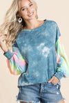 BiBi Tie Dye French Terry Top With Contrast Tie Dye