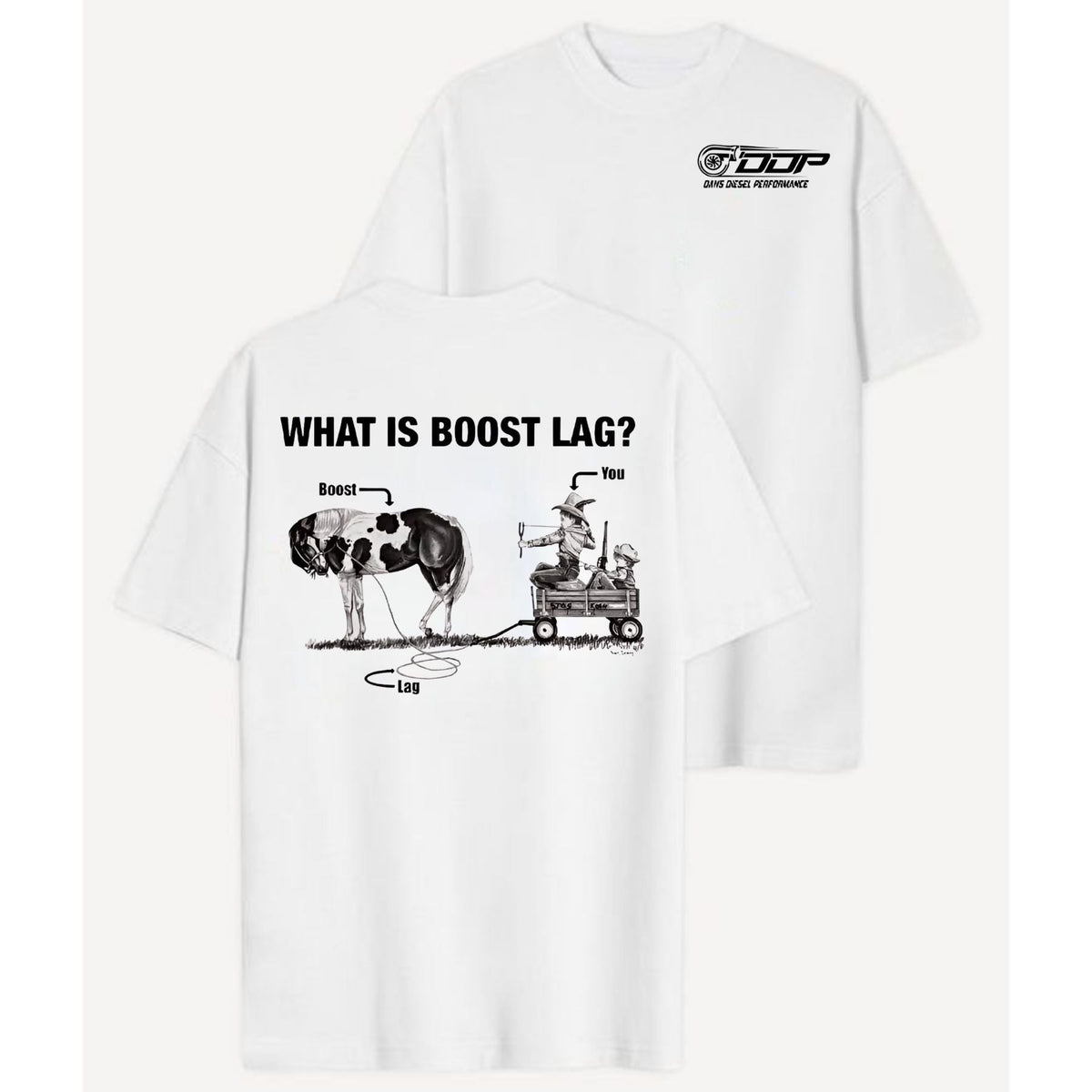 "Dan's Dsel Performance - What is Boost Lag?" T-Shirt - Funny Gift for Car & Truck Lovers, Unisex Performance Tee