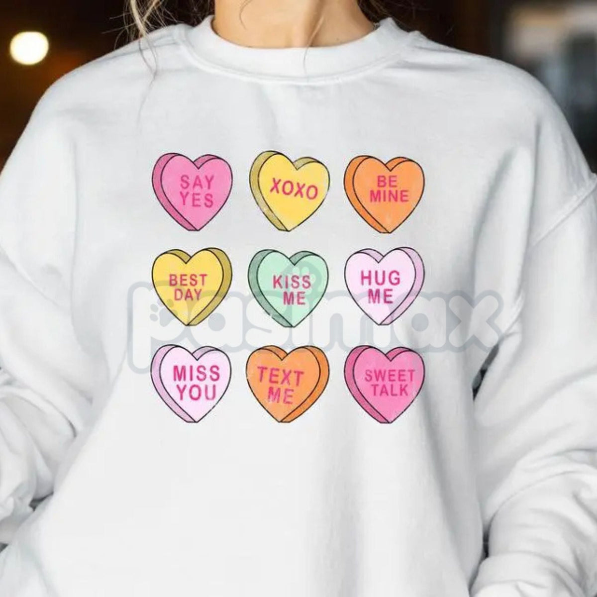 Valentine’s Day Conversation Hearts Sweatshirt | Cute Pastel Heart Shirt | Cozy Valentines Crewneck for Women | Romantic Gift for Her | Trendy Holiday Outfit
