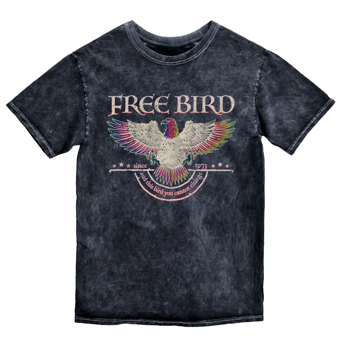 Free Bird Vintage Mineral Wash Old School Rock Band Tribute Classic Retro Style Graphic Tee