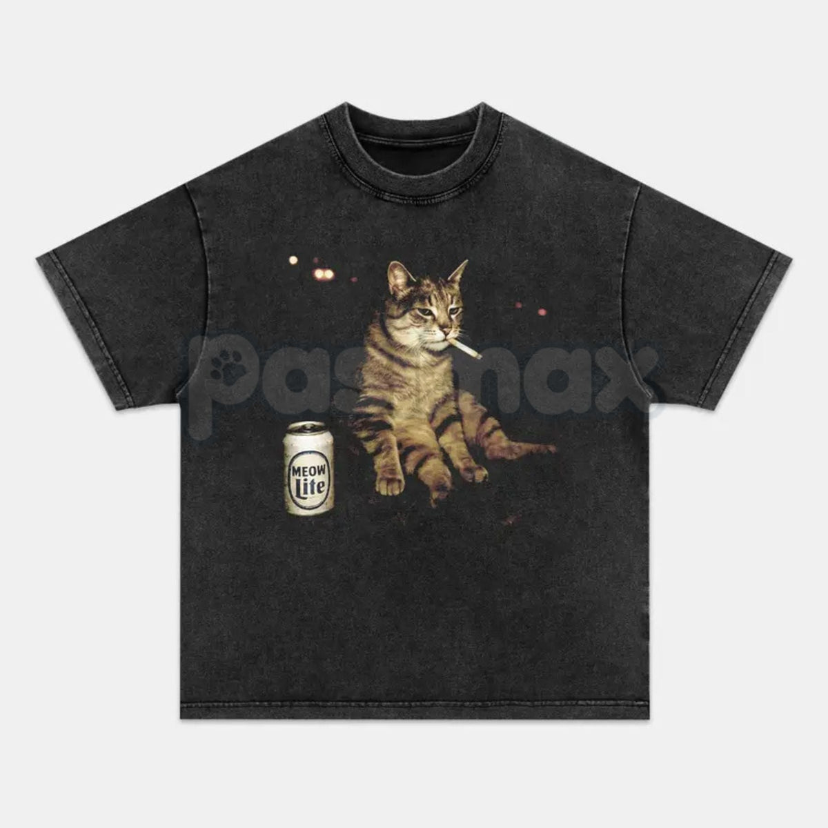 Wacky Cat Printed Design Unisex Oversized T-Shirt – Vintage Washed Graphic Crew Neck Tee