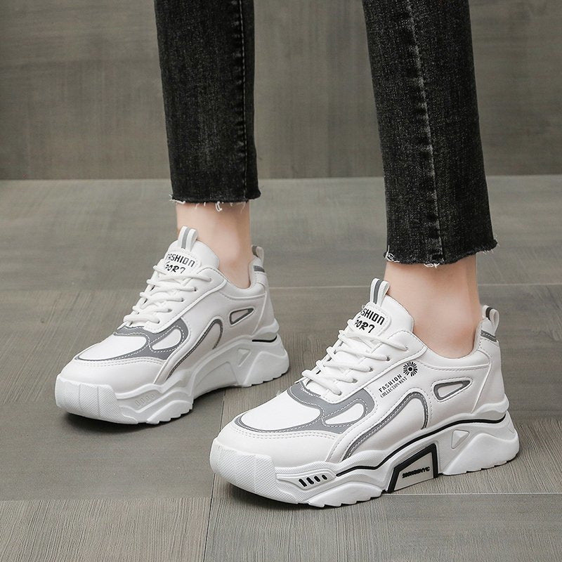 Fashion Spring Reflective Women Sneakers Lace Up Chunky Sneakers Mixed Color Women's Lightweight Casual Everyday Walking Fashion Chunky Sneakers
