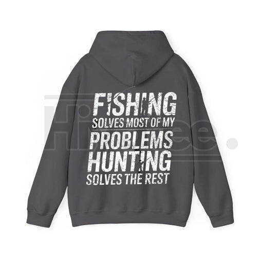 "Fishing Solves Most of My Problems" Hoodie – Funny Back Printed Hunter & Fisherman Gift, Men’s Outdoor Pullover