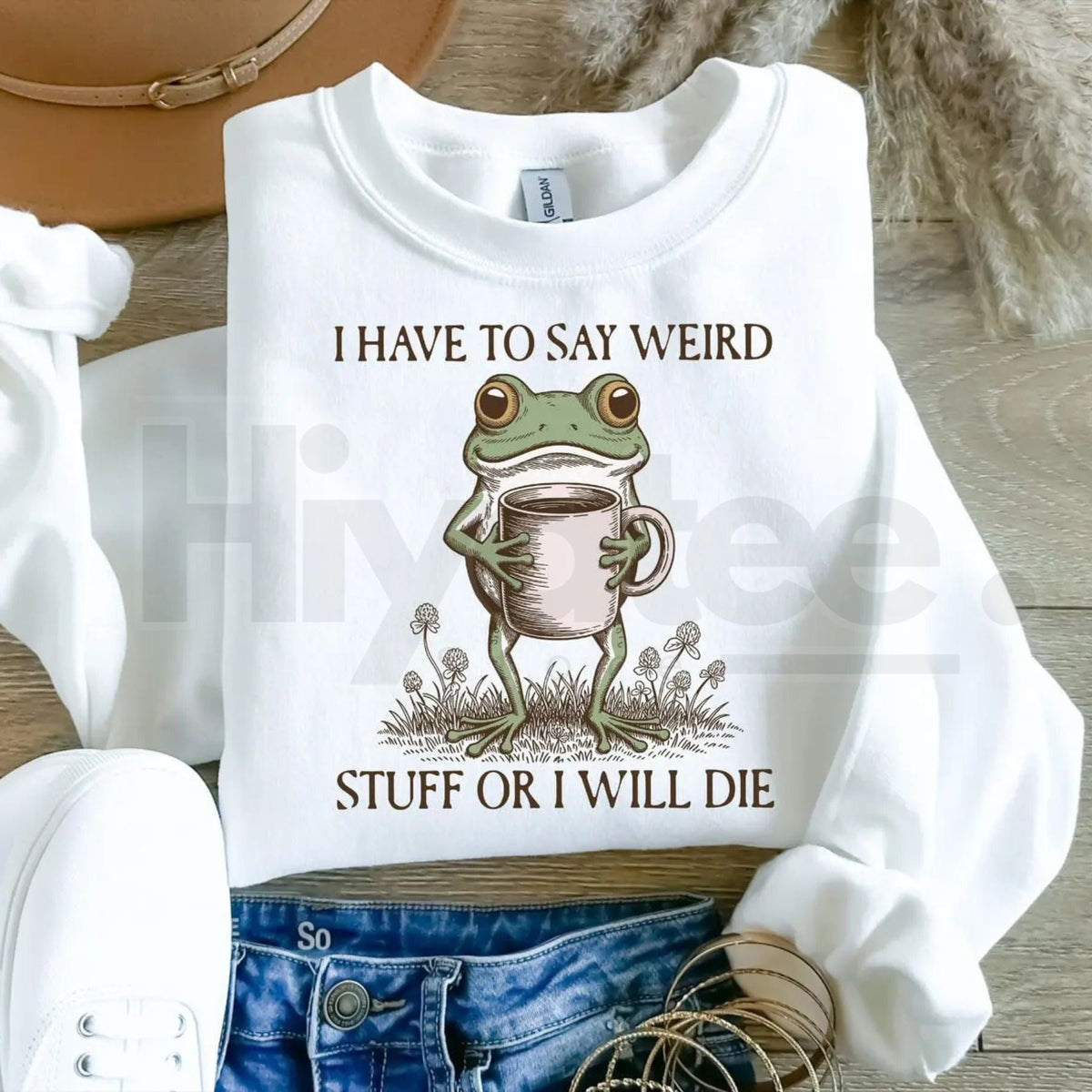 Funny Frog Sweatshirt: "I Have To Say Weird Stuff Or I Will Die" Meme Crewneck