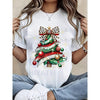 Women's Christmas Tree T-Shirt – Leopard Bow Sparkle Festive Holiday Black Casual Tee