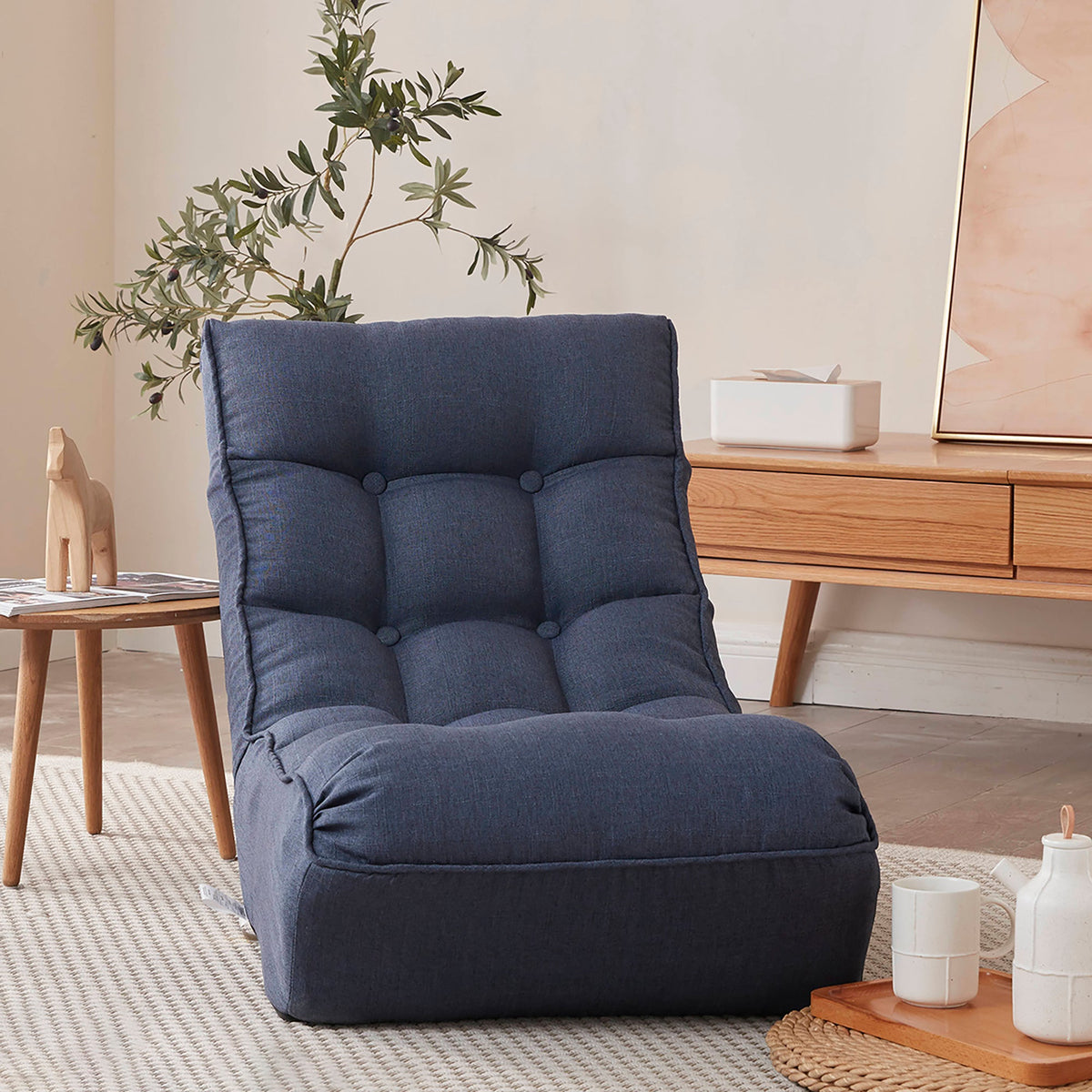 Single sofa reclining chair Japanese chair lazy sofa tatami balcony reclining chair leisure sofa adjustable chair,Navy