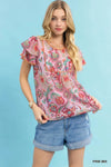 Umgee Mix Paisley Ruffle Sleeve Top