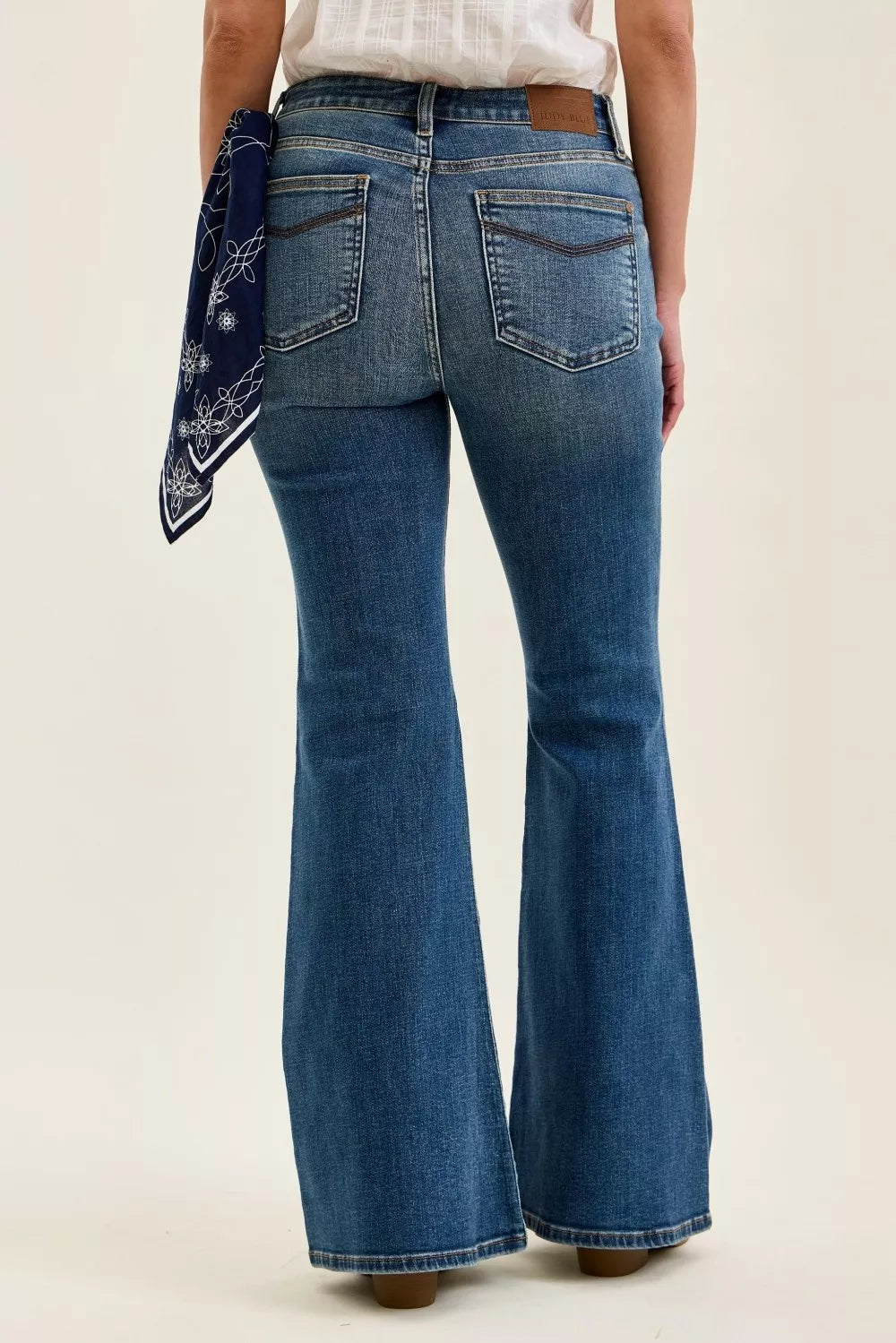 Judy Blue Mid Rise Jaqueline Flare with Triple Needle Back Pkts and Bandana Loop