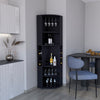 71' Corner Bar Cabinet with Five Shelves, Eight Bottle Cubbies and Stemware,Black