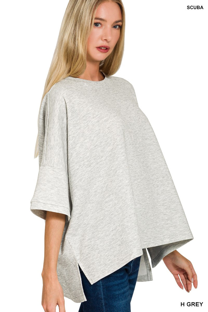Zenana Scuba Round Neck Top with Side Slits