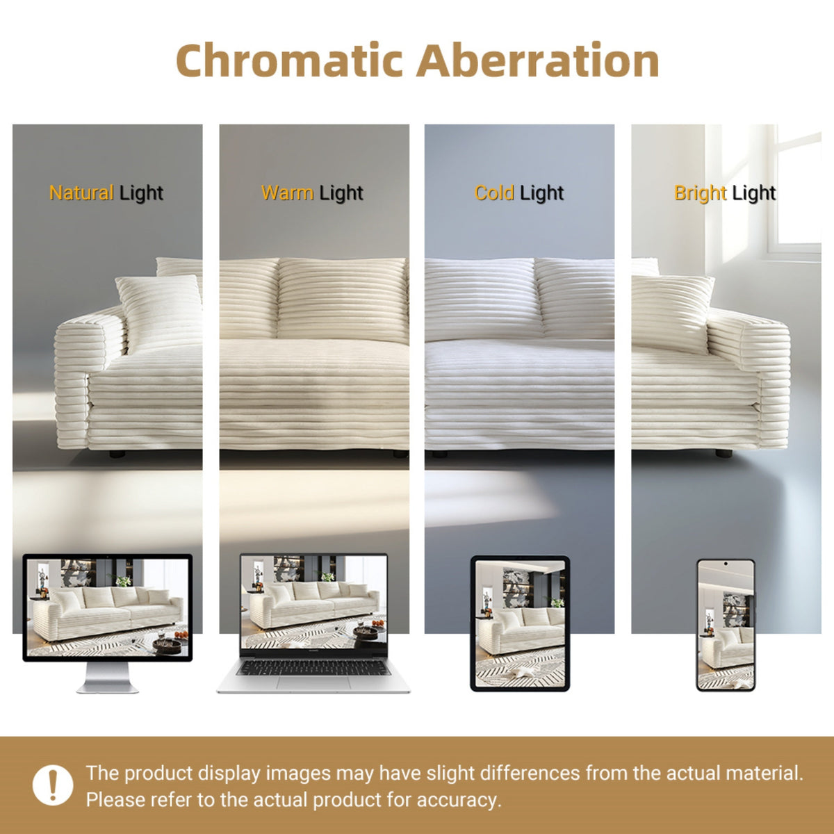 102.4 'Plush Corduroy 4-Seat Sofa,Modern Comfy Upholstered Sofa Cloud Couch,Deep Seat Couches with Soft Pillows and Movable Ottoman,Convertible Sofa Lounge Chair,for Living Room,Apartment,Office,Beige