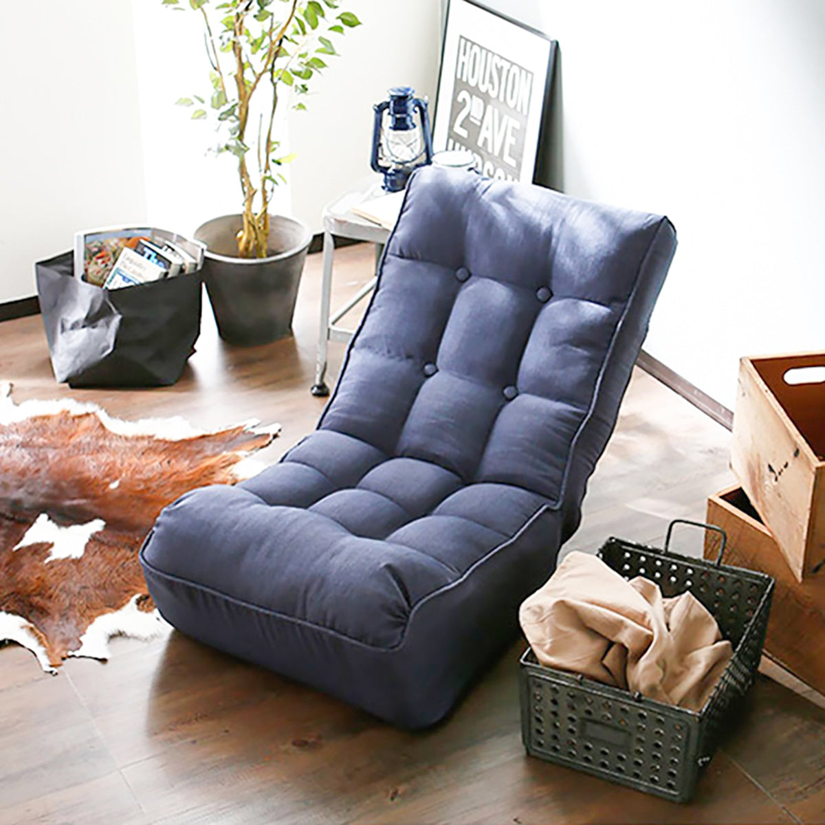 Single sofa reclining chair Japanese chair lazy sofa tatami balcony reclining chair leisure sofa adjustable chair,Navy