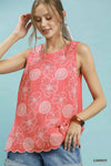 Umgee Floral Embroidered Sleeveless Top