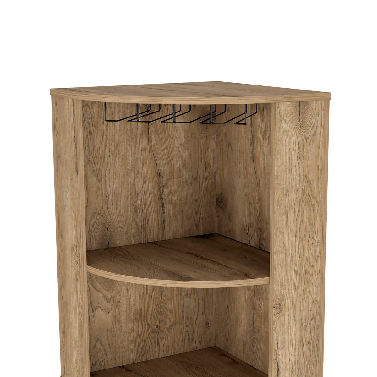 Oban Corner Bar Cabinet with Five Shelves , Eight Bottle Cubbies and Steamware Macadamia