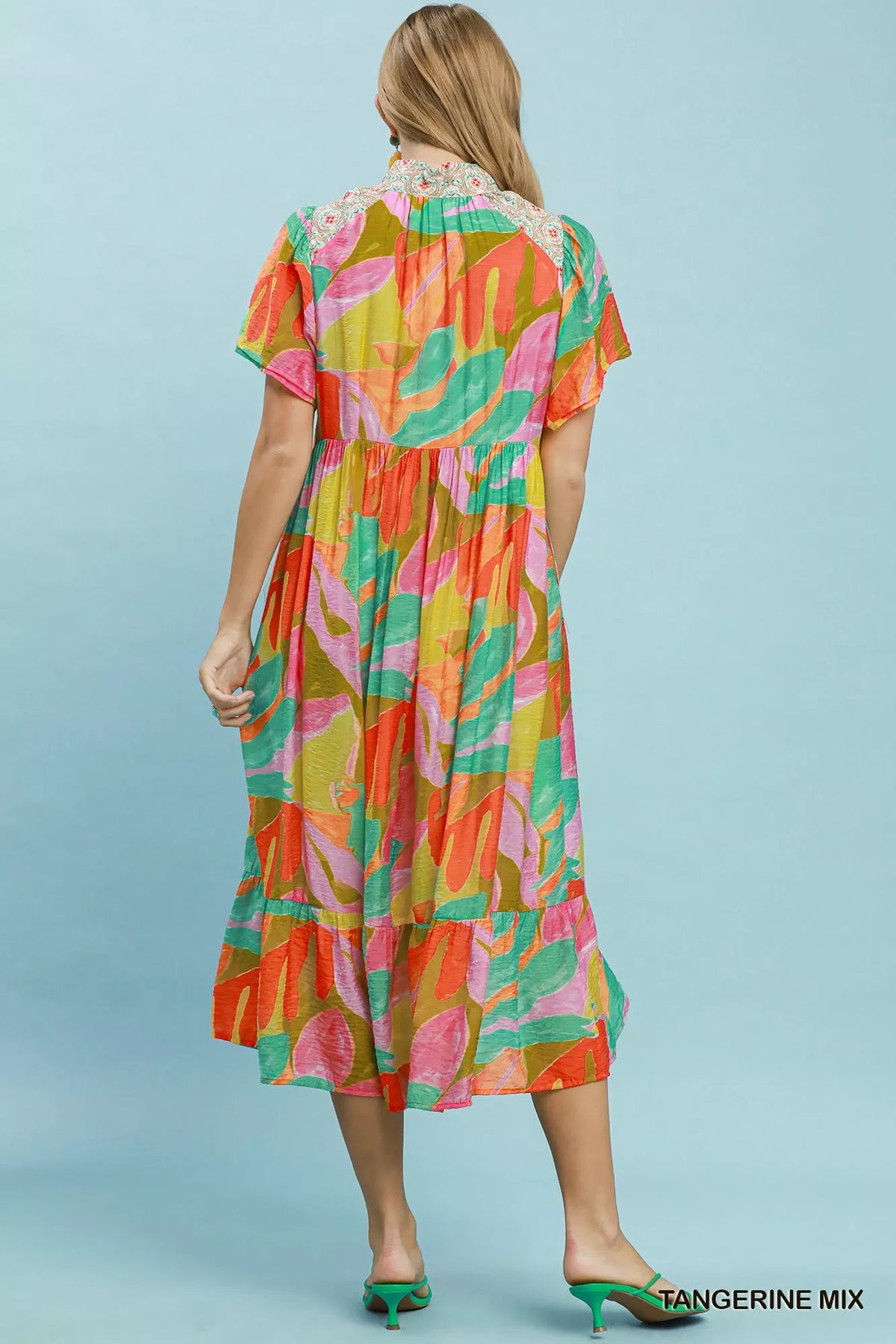 Umgee Abstract Tropical Print Tiered Midi Dress