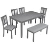 6PCs Kitchen Dining Set, Rectangular Wooden Dining Table with 4 Upholstered Chairs and a Bench, Dining Table Set for 6 People, Living Room, Home Bar and Kitchen, Gray