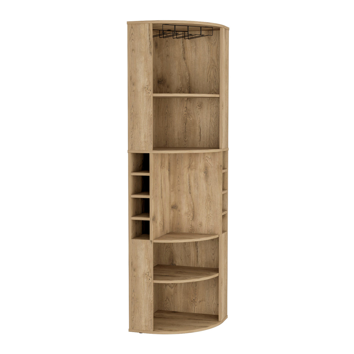 Oban Corner Bar Cabinet with Five Shelves , Eight Bottle Cubbies and Steamware Macadamia