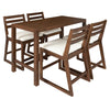 TREXM Rustic Patio Bar Set with Ergonomic Chairs, Solid Wood Slatted Tabletop in Mocha+Beige Cushion