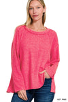 Zenana Brushed Hacci Exposed Seam Hi Low Sweater