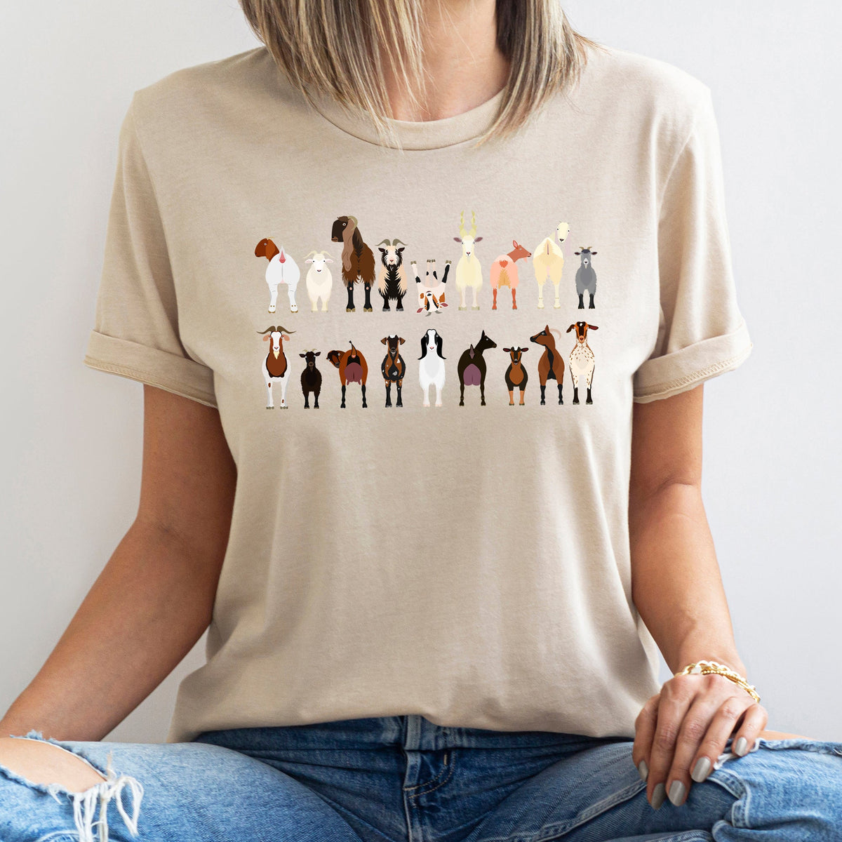 Goat Lovers Farm Animal Illustration Breeds Vintage Style Artwork With Bold Graphics Graphic Tee