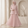 2-Piece Pearl Beaded 3D Rose Embroidered Jacket & Chiffon Pleated Maxi Dress Set(MS401)