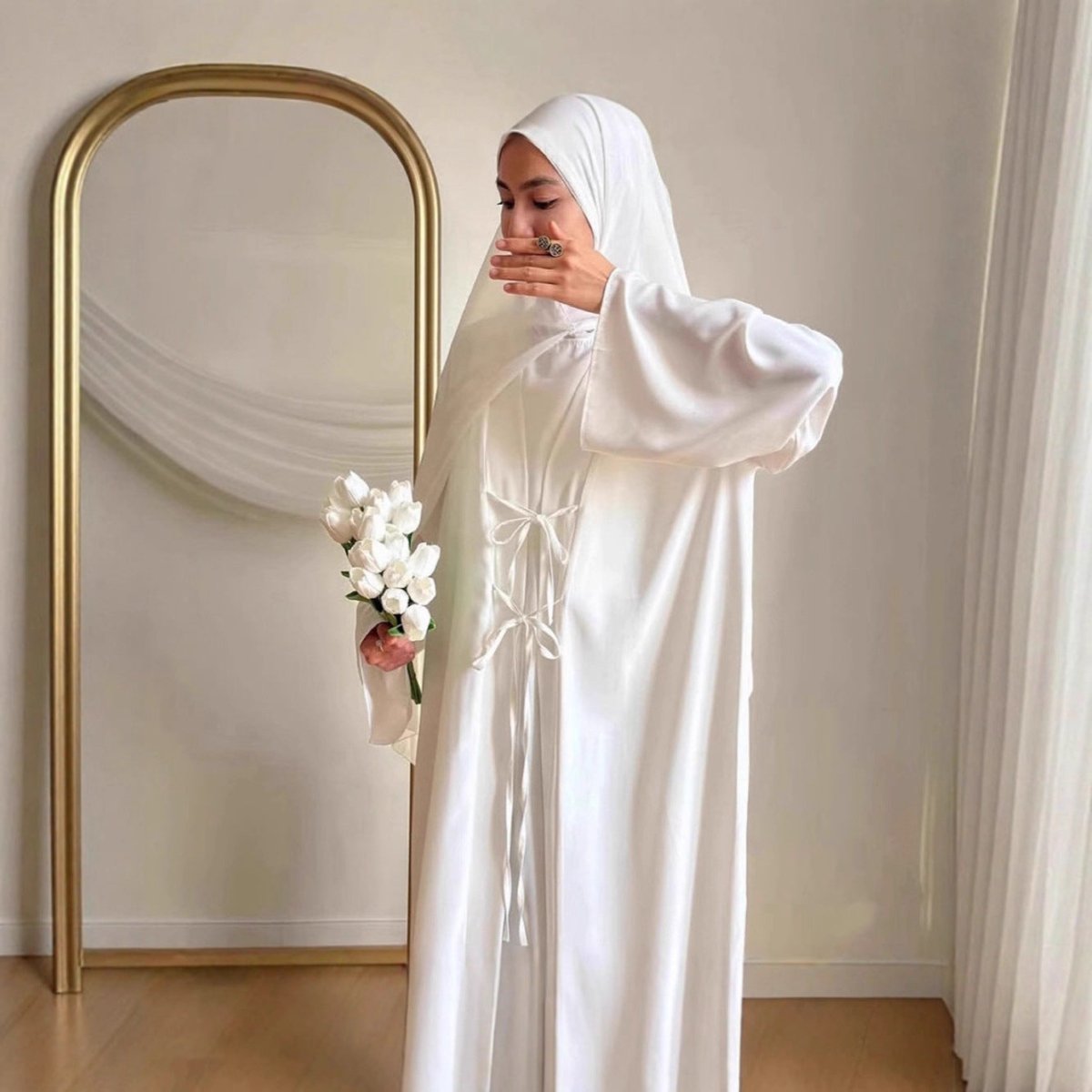 2-Piece Satin Open Abaya Set(MOA317)