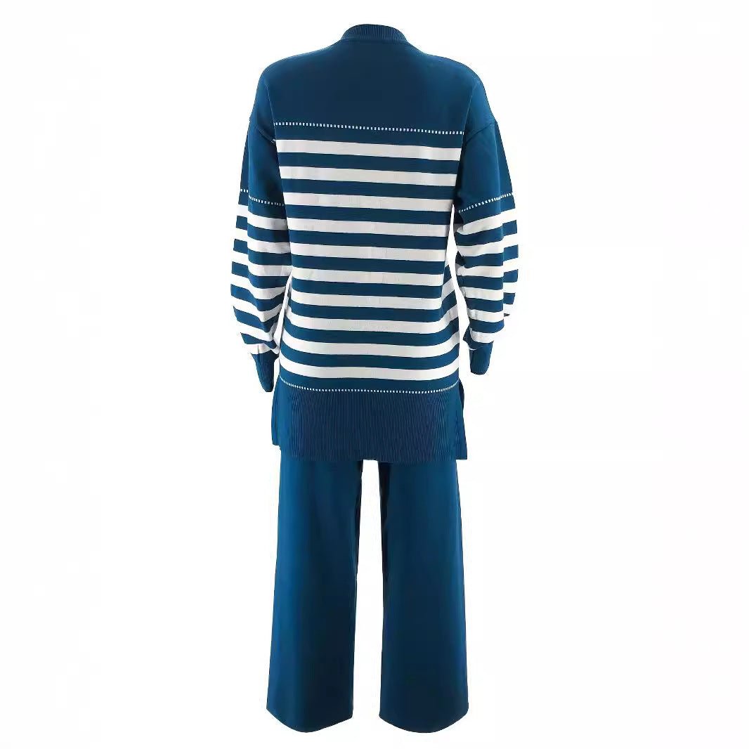 2-Piece Stripe Knit Sweater & Wide Leg Pants Set(MS426)