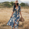 Fashion Casual Loose Party Short Sleeve Maxi Split Dress -  Summer Dresses for Women