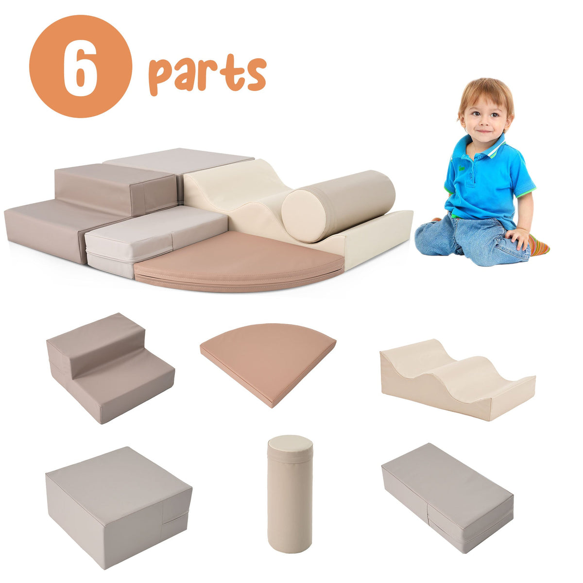 Soft Climb and Crawl Foam Playset 6 in 1, Soft Play Equipment Climb and Crawl Playground for Kids,Kids Crawling and Climbing Indoor Active Play Structure