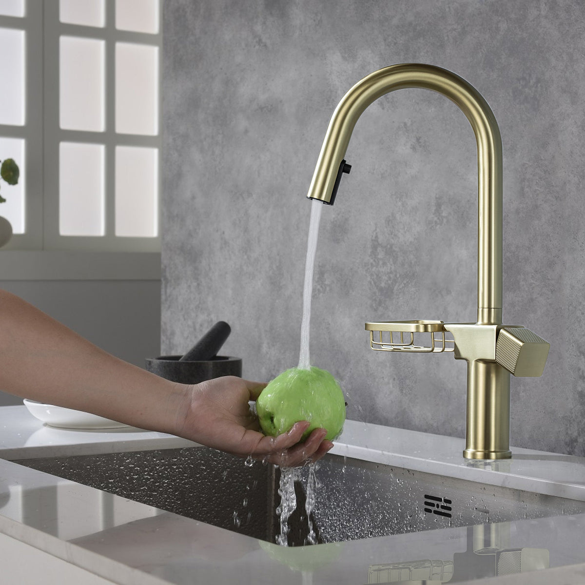 CINCOSKY High Arc Pull-Down Kitchen Faucet with Dual Function Sprayer in Brushed Gold Stainless Steel