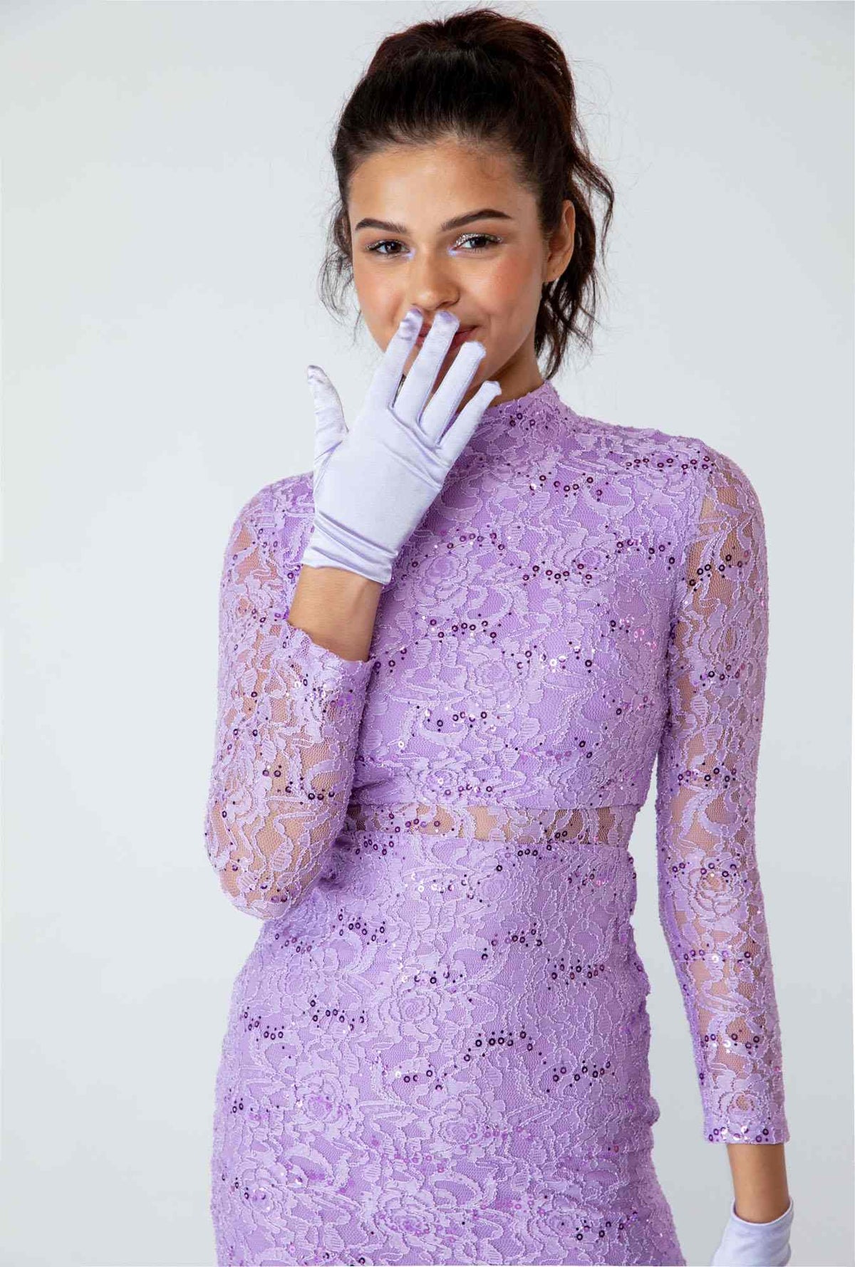 CLEARANCE - Eureka 2095 Long Sleeve Lace Dress Mock 2-Piece High Neck (Size Small)
