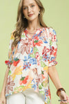 Umgee Watercolor Floral Print Top with High-Low Hem