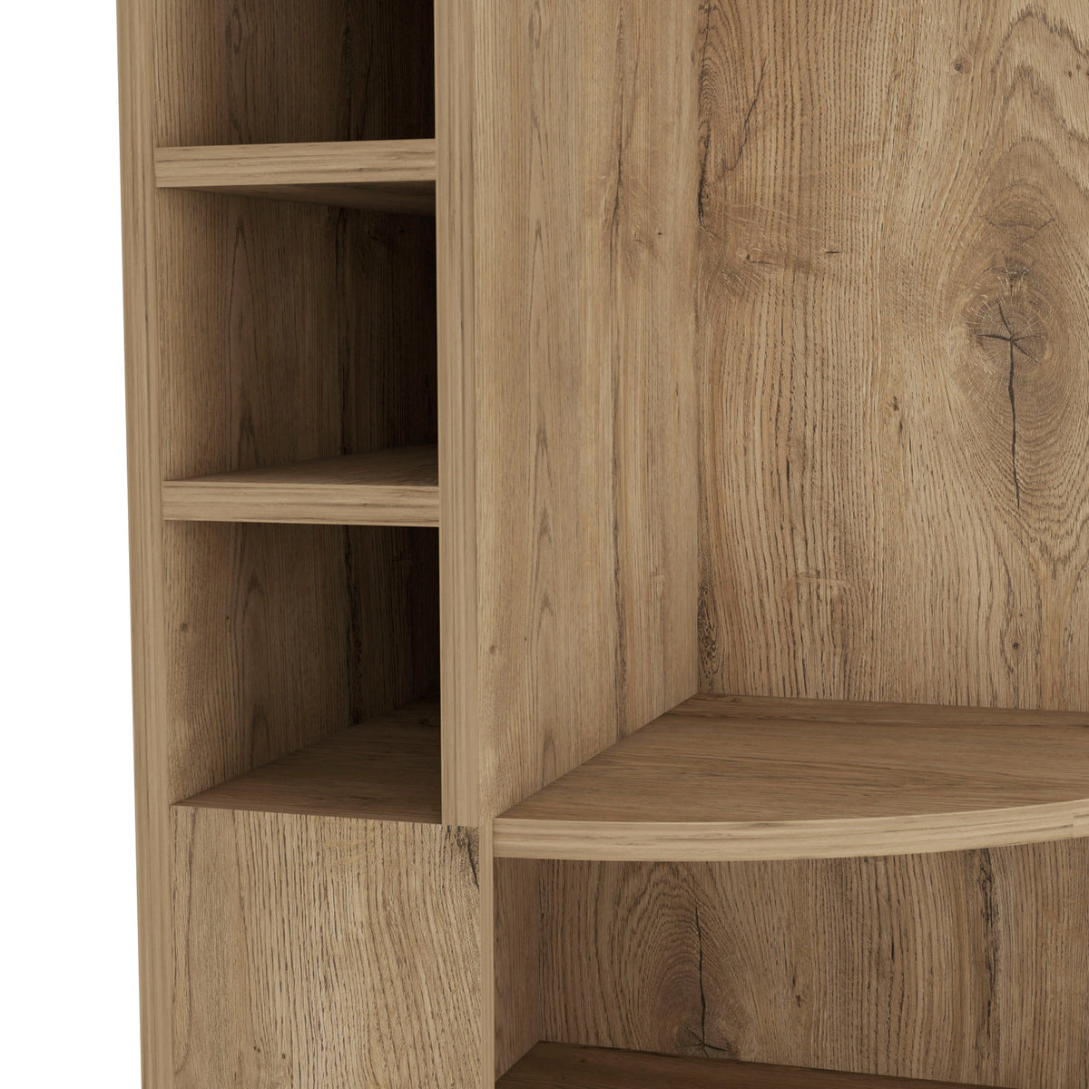 FM FURNITURE Clifton Corner Bar Cabinet, with 5 shelves,Cup Hanger and Eight Built-in Wine Rack,Macadamia