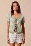 SO ME Tie Front Textured Vertical Stripe Knit Cardigan
