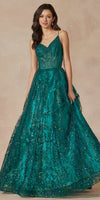 Juliet 2414 Floor Length A-Line Glitter Lace Tulle Ball Gown