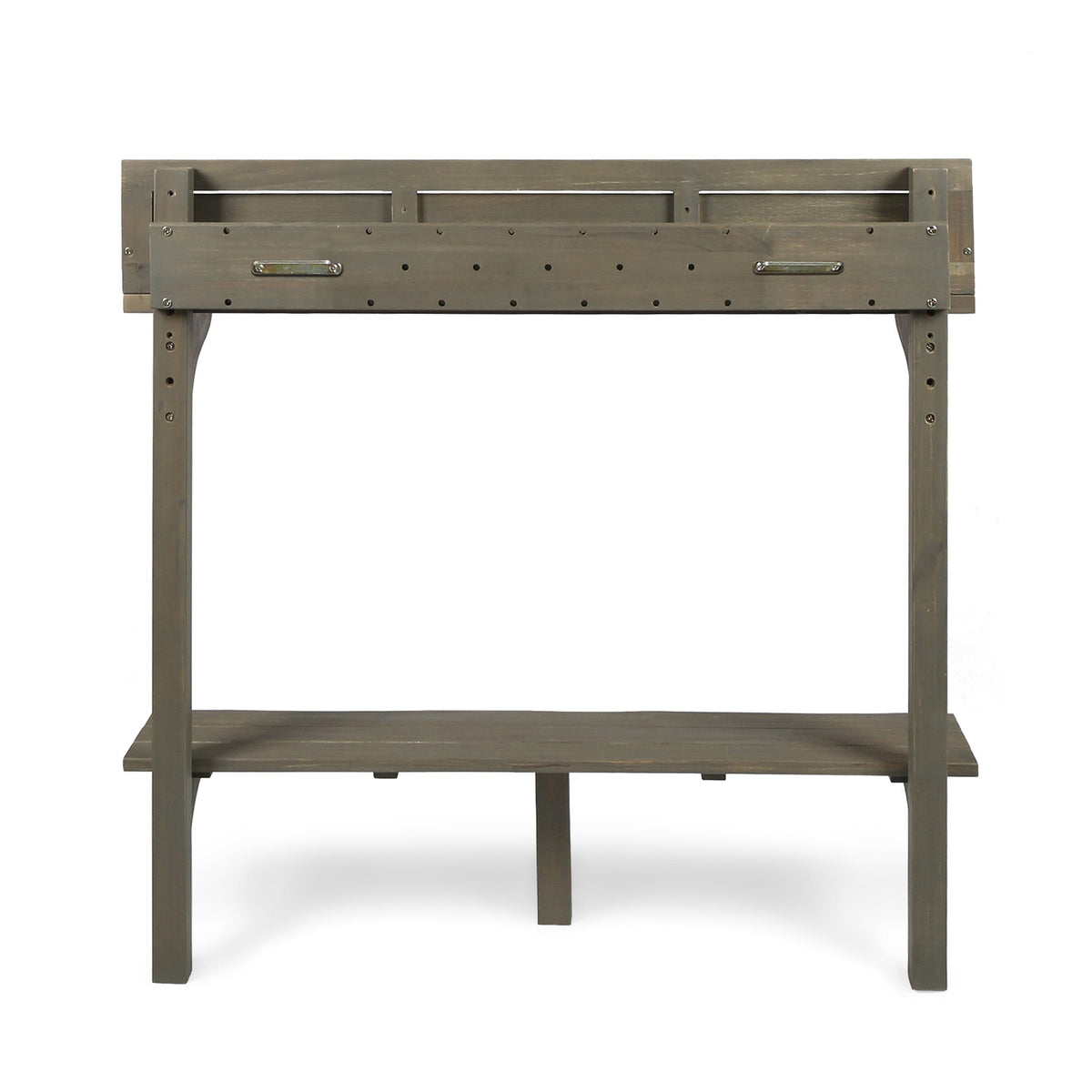 3-Piece Balcony Bar Set with Bottom Shelf Table and 2 Stools, Grey Finish