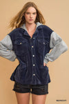 Umgee Contrast Hooded Chenille Jacket